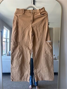 Wide-Leg Utility Work Pants in Tan